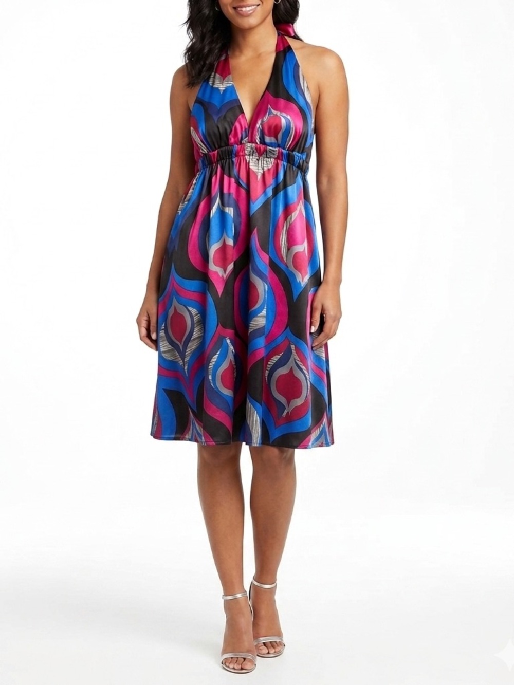 Mimi Chica Halter Dress Women’s M Multicolor Abstract Sleeveless Boho